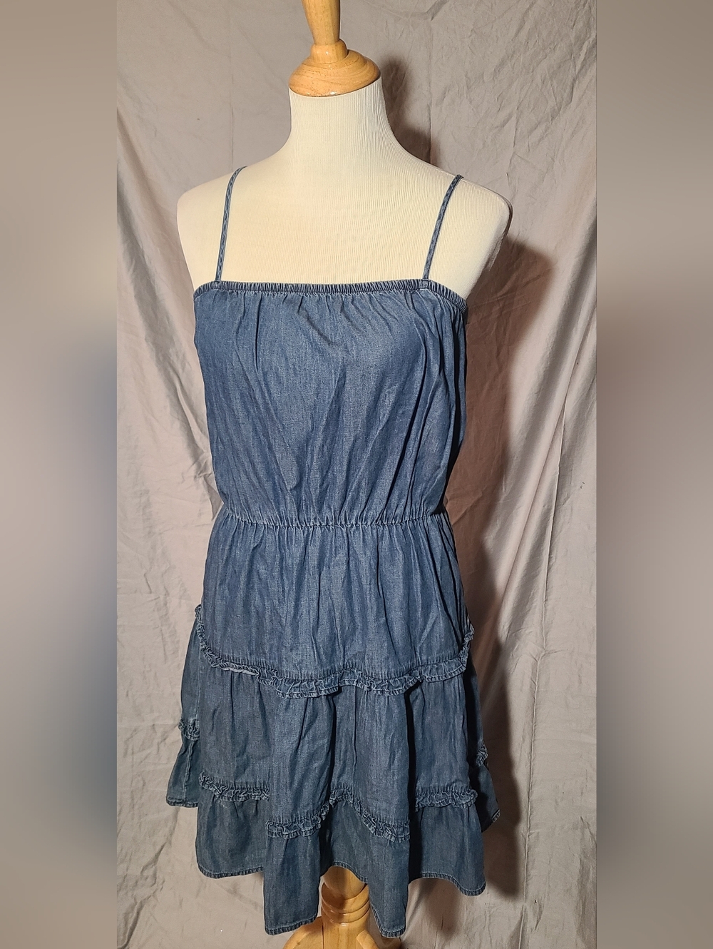 Express Blue Denim Tiered Midi Dress